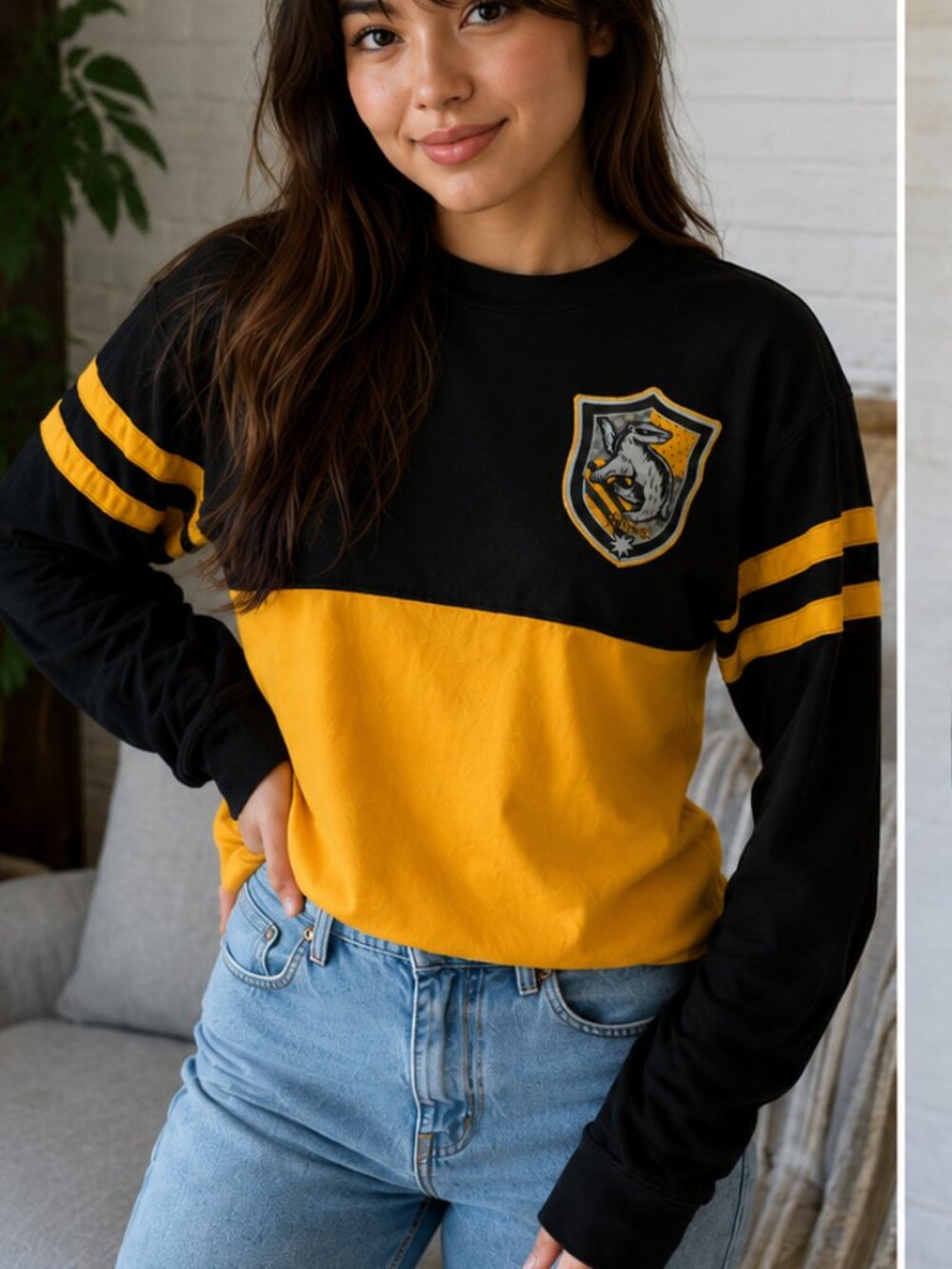 Harry Potter Hufflepuff Spirit Jersey Universal Studios Black Yellow Long Sleeve